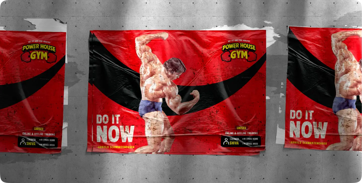 Power House Gym fitness brand identity full hero — gym branding designed by Satzartz Tamil Nadu