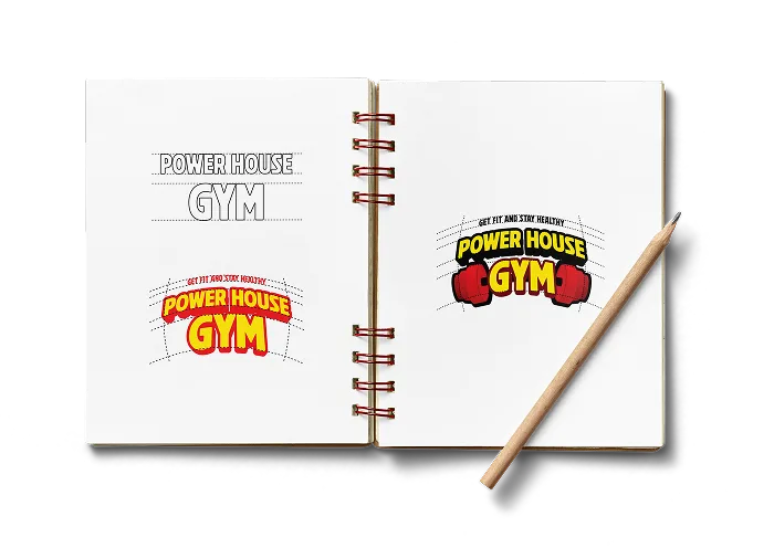 Power House Gym logo construction and brand system — fitness identity design by Satzartz India